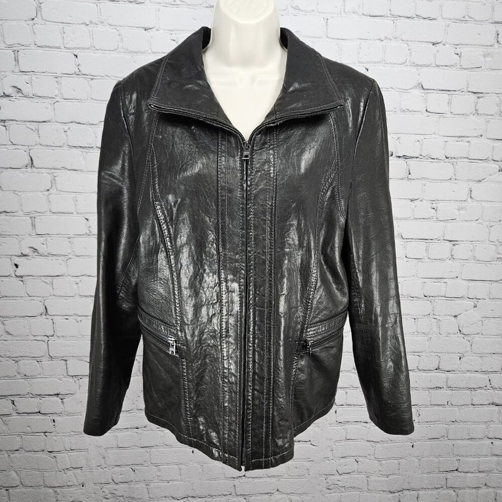 Marc New York Dark Brown Genuine Lambskin Leather Collared Full Zip Jacket XL